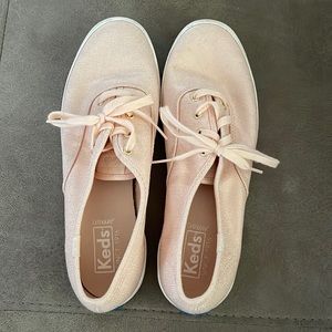 Pink Keds with gold metallic shimmer